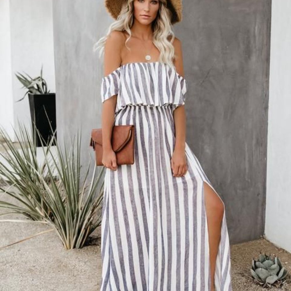 4 for $20 — Vici Off-Shoulder Striped Maxi Dress